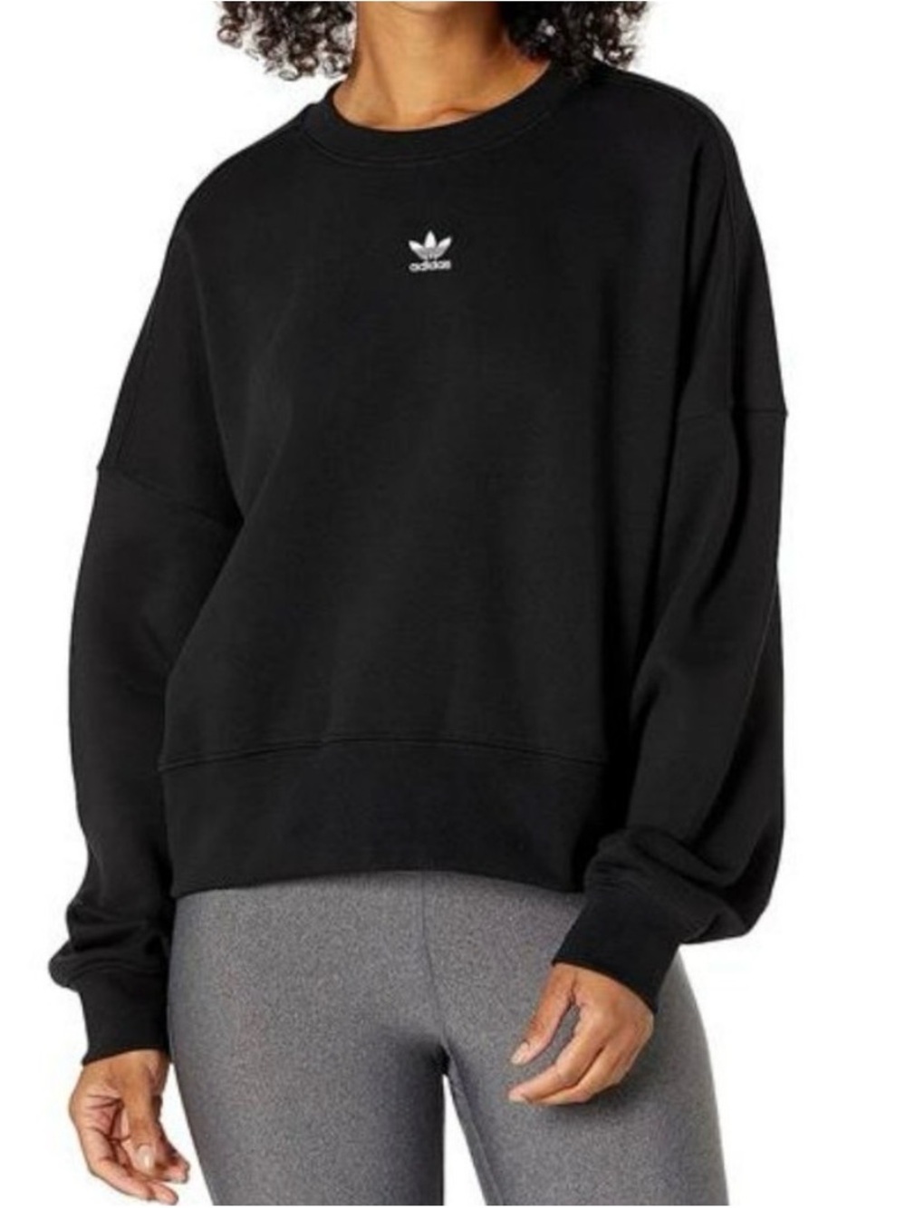 Adidas Black cropped Crew Sweatshirt with White Logo